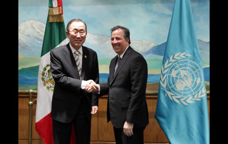 Ban Ki-moon es recibido por José Antonio Meade. TOMADA DE @SRE_mx  /