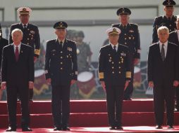 Los ministros Nicholson de Canadá, Salvador Cienfuegos y Soberón de México y Hagel de EU. AFP /