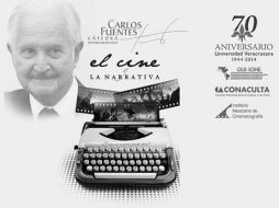 El escritor Carlos Fuentes estuvo muy relacionado con la industria cinematográfica. Imagen del cartel de la Cátedra. ESPECIAL /