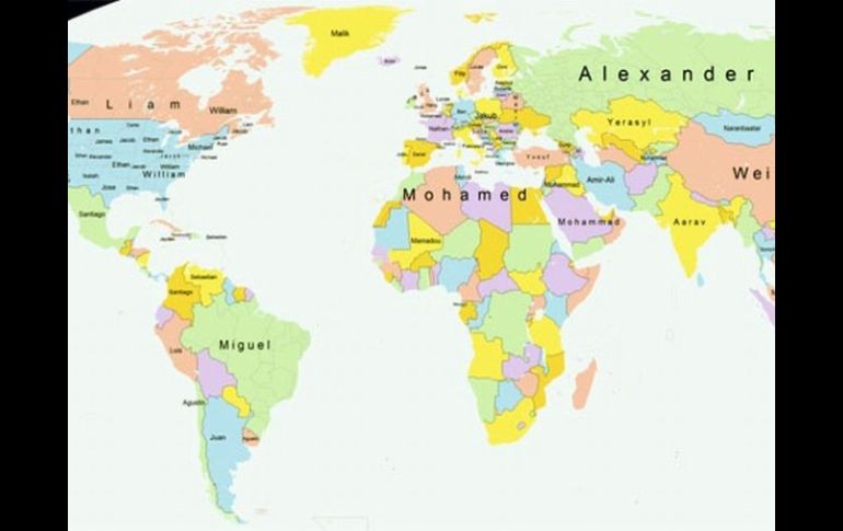 El mapa muestra las tendencias culturales del mundo, basado en los nombres masculinos. ESPECIAL /