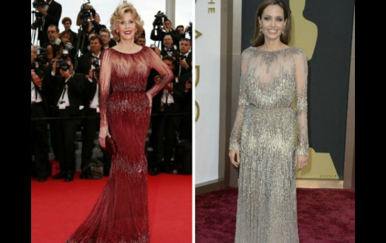 A pesar de la diferencia de edades, Fonda luce deslumbrante en el diseño que Jolie portó en los Oscar. ESPECIAL /