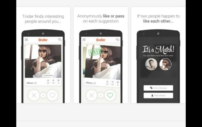 Tinder te permite rechazar o aceptar potenciales parejas para poder intercambiar mensajes. ESPECIAL /