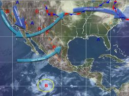 La depresión tropical se localiza en el Océano Pacífico a mil 20 kilómetros al suroeste de Manzanillo. TOMADA DE smn.cna.gob.mx  /