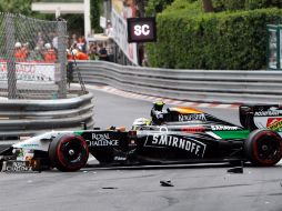 El Indian Force de Pérez abandonó la carrera del GP de Mónaco tras choque en la primera vuelta. AP /