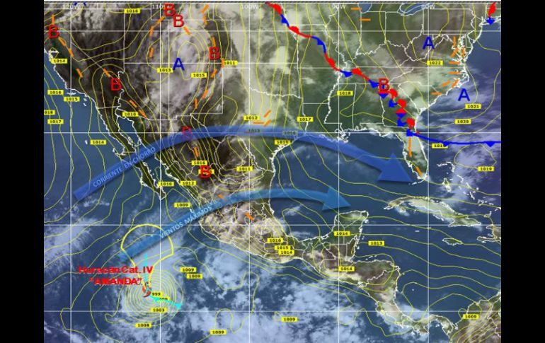 Amanda se encuentra aproximadamente a mil 50 kilómetros al suroeste de Manzanillo, Colima. TOMADA DE smn.cna.gob.mx  /