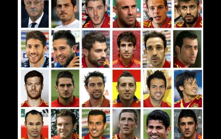 Vicente del Bosque y los 23 jugadores que defenderán el título español ganado en Sudáfrica 2010. EFE /