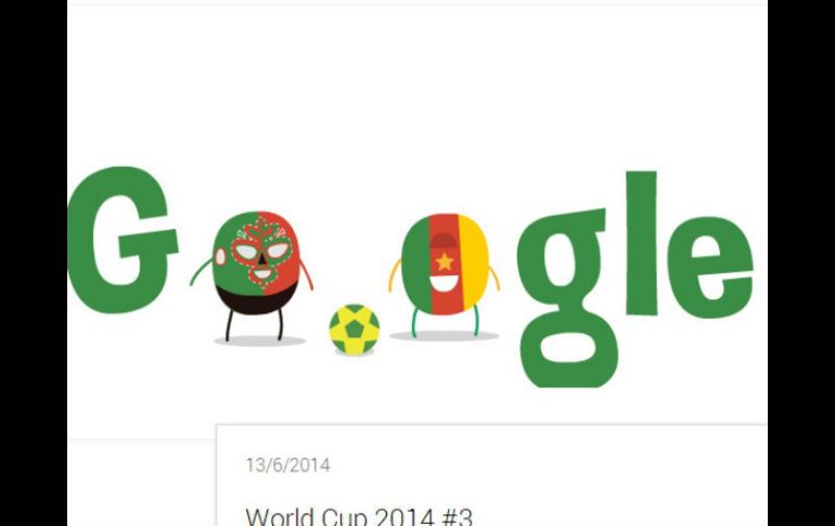 Durante el partido de México, Google lució un personaje enmascarado frente a la bandera de Camerún. ESPECIAL /