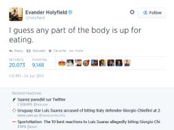 'Supongo que cualquier parte del cuerpo es comestible' escribe Holyfield en su Twitter. Foto: @holyfield. ESPECIAL /