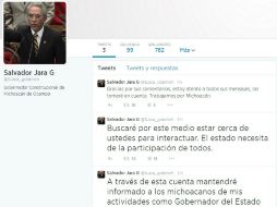 Aspecto de la cuenta de Twitter del gobernador Salvador Jara Guerrero. ESPECIAL /