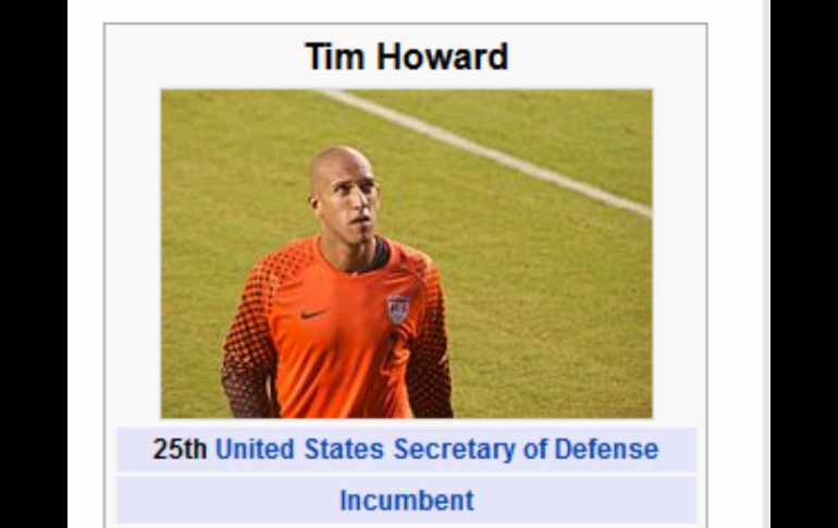 En Wikipedia, se cambió el perfil de actual jefe de defensa por el de Tim Howard. ESPECIAL /