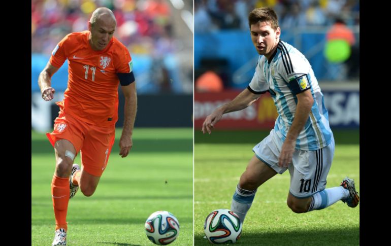 Arjen Robben y Lionel Messi (d) los jugadores más desequilibrantes de cada selección. AFP /