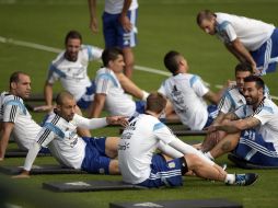 Los jugadores argentinos se preparan para la gran final del Mundial. AFP /