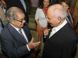 El historiador Miguel León Portilla y el maestro Miguel Sabido asisten al homenaje. NTX /