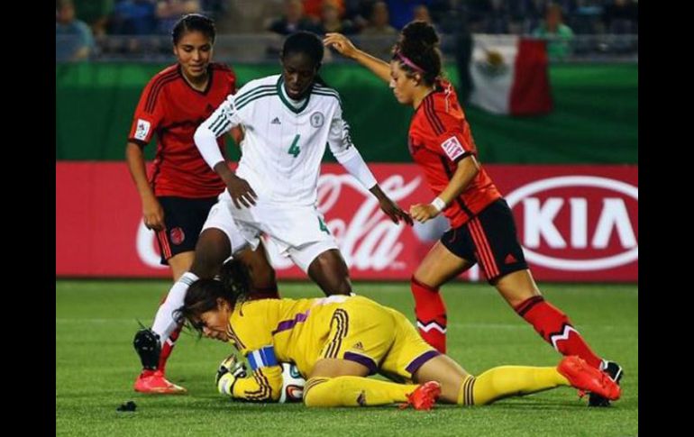 Acción del partido entre México y Nigeria en la ciudad de Mocton, Canadá. Tomada del twitter @FIFAWWC ESPECIAL /