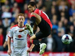 Javier Hernández estuvo en el partido que los Red Devils perdieron 4-0 con un equipo de tercera división. AP /