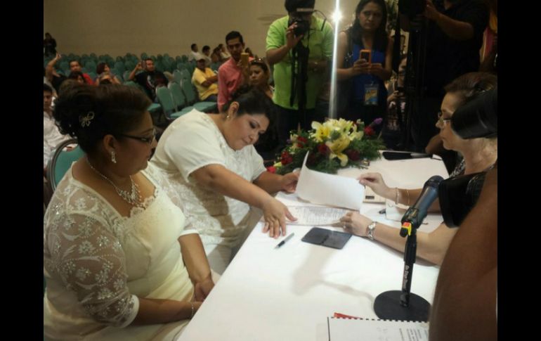 Se le denominó a la ceremonia 'Unión de Convivencia entre personas del mismo sexo'. Foto: @Campeche. ESPECIAL /