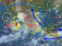 Imagen interpretada de la Conagua que muestra las zonas afectadas por ''Norbert'' y los remanentes de ''Dolly''. ESPECIAL /