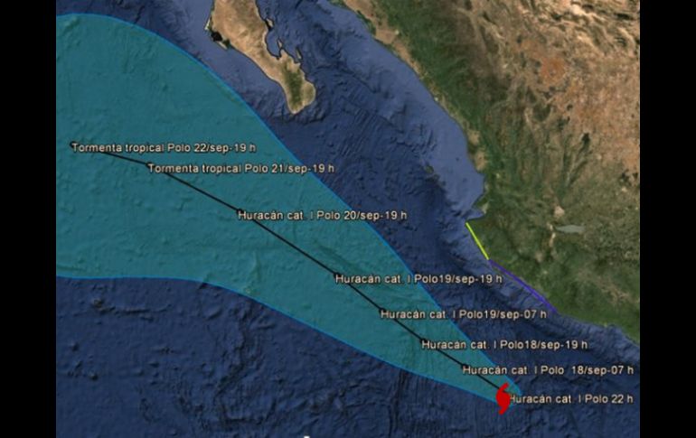 Vista de la previsión de la trayectoria del huracán 'Polo'. TWITTER  @conagua_clima  /