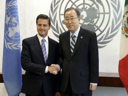 El Presidente Enrique Peña Nieto y el Secretario General de la ONU, Ban Ki-Moon. EFE J. Szenes  /