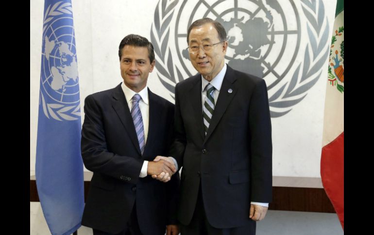 El Presidente Enrique Peña Nieto y el Secretario General de la ONU, Ban Ki-Moon. EFE J. Szenes  /