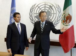 Peña Nieto y Ban Ki-moon intercambiaron puntos de vista sobre los retos que enfrenta la humanidad. EFE J.Szenes  /