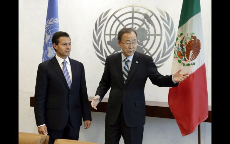 Peña Nieto y Ban Ki-moon intercambiaron puntos de vista sobre los retos que enfrenta la humanidad. EFE J.Szenes  /