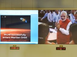 El primer ministro indio Narendra Modi presenció el histórico momento en el centro de control. AFP / M. Kiran