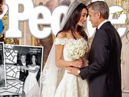 El vestido de Alamuddin fue de Oscar de la Renta, mientras que Clooney vistió de Armani. ESPECIAL / people.com