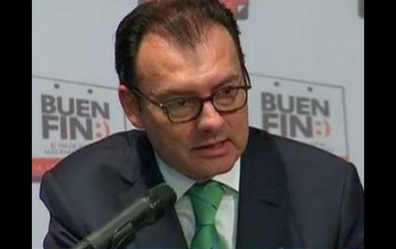 El secretario de Hacienda, Luis Videgaray, anuncia los 500 MDP para beneficiar a consumidores de ''El Buen Fin'' 2014. ESPECIAL /