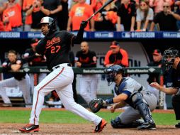 Young vino a batear por Ryan Flaherty y limpió las bases con el doblete por el jardín izquierdo. AFP / R. Carr