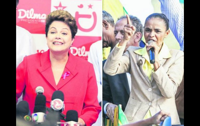 Dilma Rousseff y Marina Silva, las dos candidatas favoritas, aparecen en el debate con naturalidad. ESPECIAL / EFE & AFP