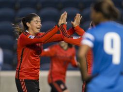 La delantera del Tri, Luz Duarte, celebra anotación durante el partico contra Martinica. MEXSPORT / J. MArtínez