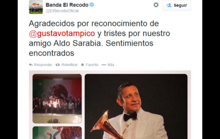 La agrupación comparte su sentir a través de sus redes sociales. TWITTER / @ElRecodoOficial