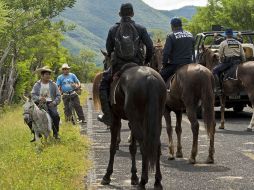 Policías y militares se apoyan de sabuesos y caballos para realizar las labores de búsqueda de los 43 normalistas desaparecidos. AFP /