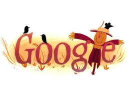 Un espantapájaros en un maizal, uno de los ''doodles'' de Google para este Halloween. ESPECIAL / google.com.mx