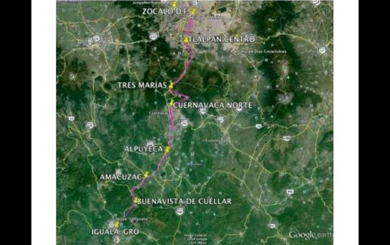 La ruta de la marcha '#43x43. Ni un desaparecido más', que iniciará a las 10:00 de mañana en Iguala de la Independencia. ESPECIAL /