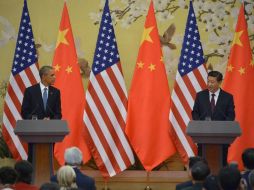 Barack Obama (i) y Xi Jinping (d) en una conferencia de prensa en Beijing. AFP / M. Ngan