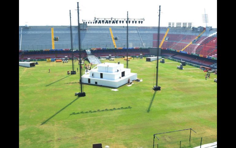 Montaje para la ceremonia de inauguración de los Juegos Centroamericanos y del Caribe Veracruz 2014 en el Estadio Luis 'Pirata' Fuente. MEXSPORT / COM