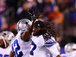 Barry Church (#42) y Dwayne Harris (#17) celebran la victoria ante Nueva York en el MetLife Stadium. AFP / ELSA