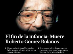 Una de las imágenes que el diario chileno La Tercera dedica en su edició a ''Chespirito''. ESPECIAL / www.latercera.com