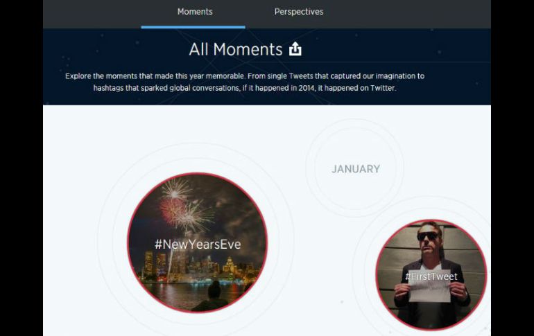 El tema, es acompañado de una imagen, la cuál, te permite revisar los tuits que fueron publicados con cada uno de los hashtag. ESPECIAL /  2014.twitter.com/moments