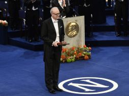 El escritor francés Patrick Modiano durante la ceremonia de premiación en Estocolmo. EFE / J. Ekstromer