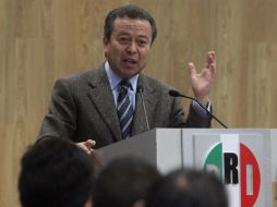 César Camacho durante la Asamblea Nacional Extraordinaria, celebrada este martes, en la sede nacional del tricolor. SUN / A. Hernández