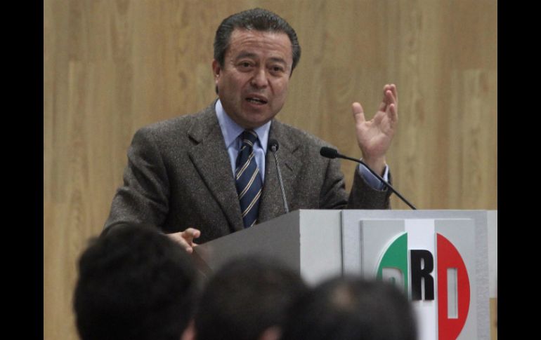 César Camacho durante la Asamblea Nacional Extraordinaria, celebrada este martes, en la sede nacional del tricolor. SUN / A. Hernández