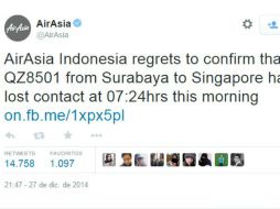 El vuelo número QZ8501 despegó de Indonesia alrededor de las 07:00 horas locales. ESPECIAL /