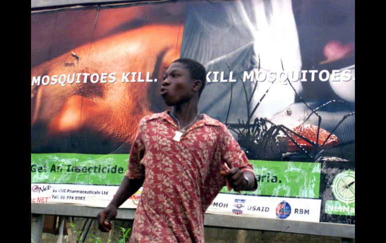 La frase 'los mosquitos matan, mata a los mosquitos', aparece en un cartel colocado en Nigeria en el 2003. AP / ARCHIVO