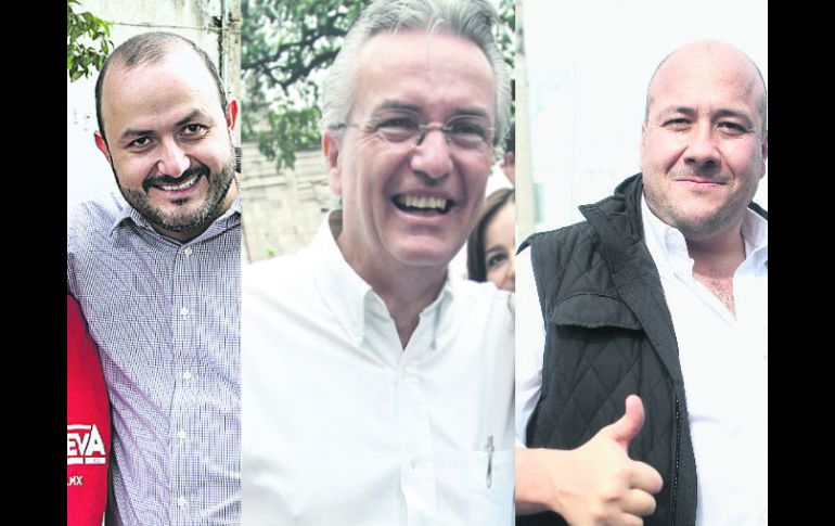 Ricardo Villanueva, Alfonso Petersen y Enrique Alfaro, los tres precandidatos a la alcaldía tapatía. EL INFORMADOR /