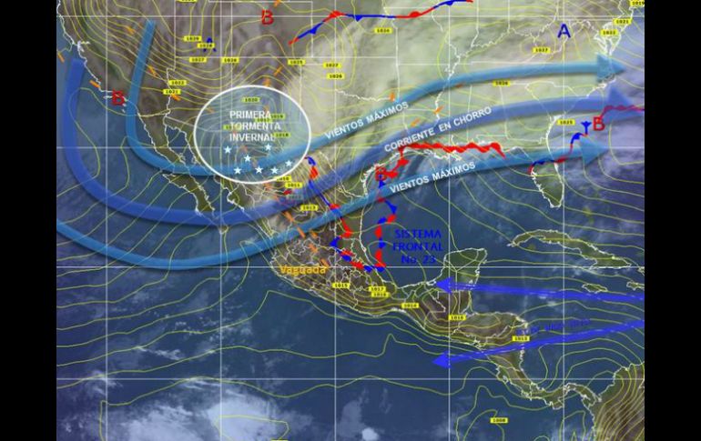 El sistema frontal 23 se extenderá como estacionario sobre el noroeste del territorio mexicano. TWITTER / @conagua_clima