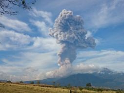 Tras la explosión, el Volcán de Colima lució un hongo de vapor y cenizas. ESPECIAL / Protección Civil Jalisco