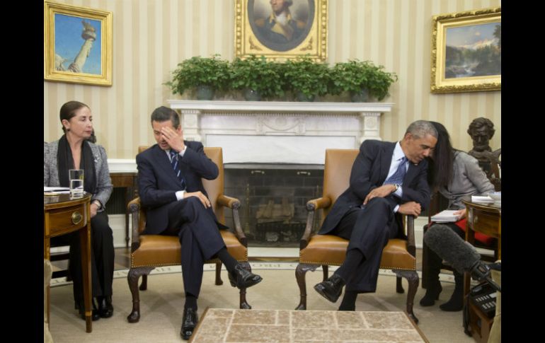 El Presidente Enrique Peña Nieto y su homólogo, Barack Obama, durante la conferencia de prensa en la Casa Blanca. AP / C. Kaster